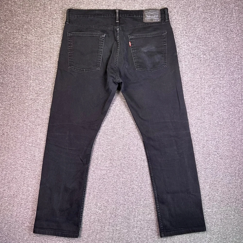 Levis 513 Slim Straight Jeans Mens 36x30 Black Distressed Grunge Stretch Casual‎